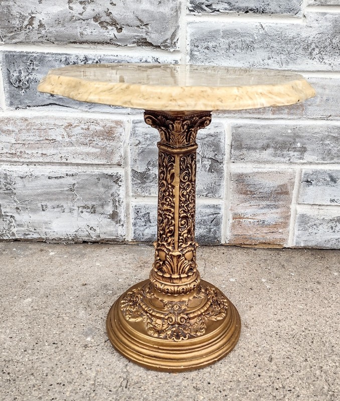 Vintage Carter/Glenn Gold Faux Stone Hollywood Regency Scalloped Round End Table gallery
