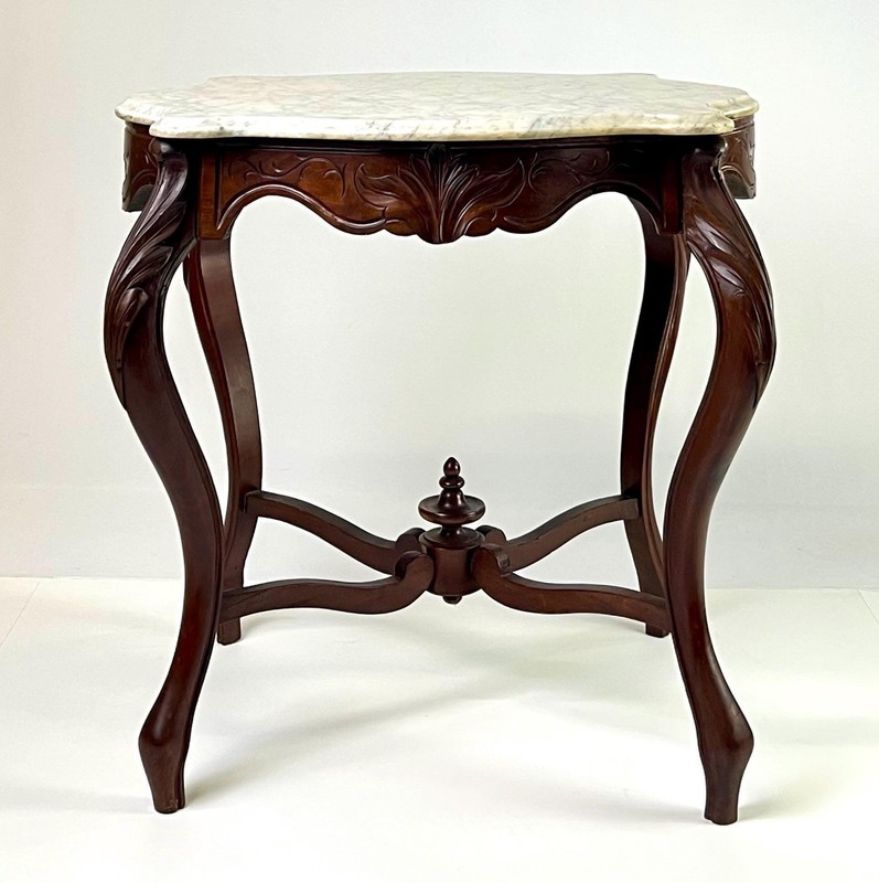 Victorian Rococo Revival Carved Walnut & Marble Parlor Table gallery