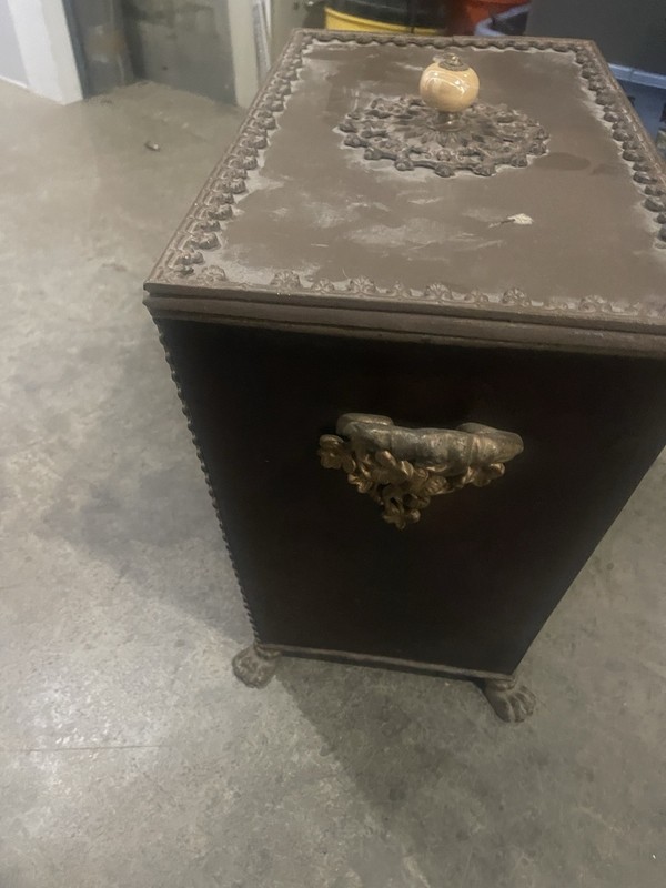 Brass and Copper Steel Side Table Box Storage Very Rare Antique gallery