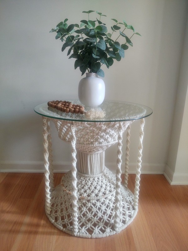 ✨Vintage Hippie Boho Hand Woven Macrame Hourglass Side End Table Plant Stand