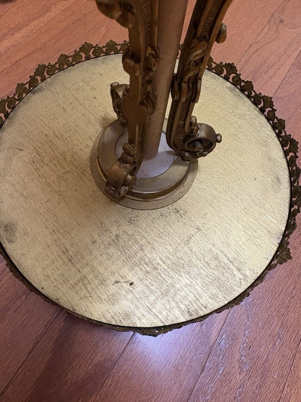 Italian Marble Top Gold Pedestal Side Accent Table Ornate Vintage gallery