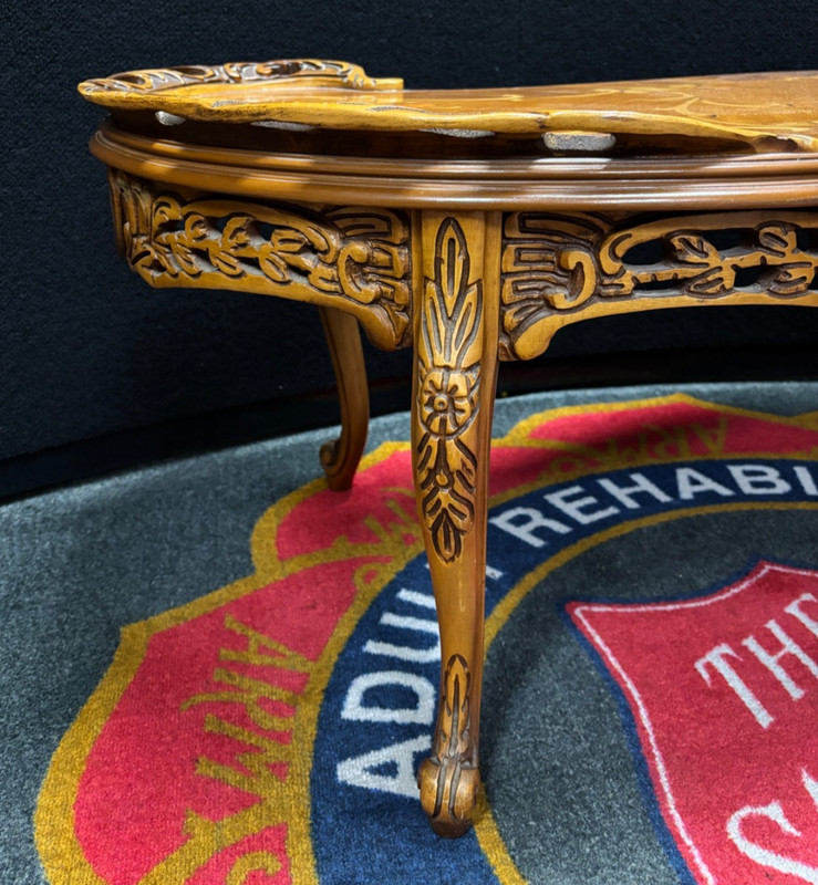 Vintage Italian Marquetry Coffee Table Carved Wood Rococo Style - PICKUP ONLY gallery