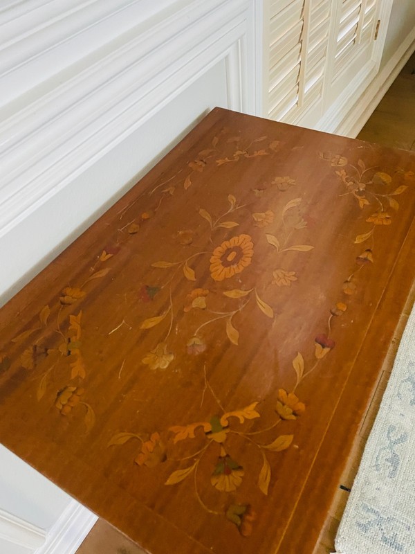 Vintage Inlaid Wood Side Table – Floral Marquetry – Nesting Style – Single gallery