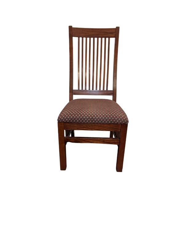 Mission-style solid oak table with two extension leaves and eight chairs gallery