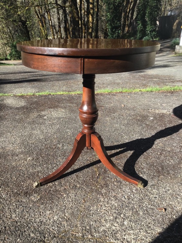 Mersman German-Made Regency Style, Drum Pedestal Table, Laminate Top gallery