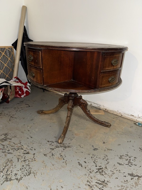1930s Duncan Phyfe ~ Leather Top Rotating Library Drum Table ~ Mahogany ~ EUC! gallery