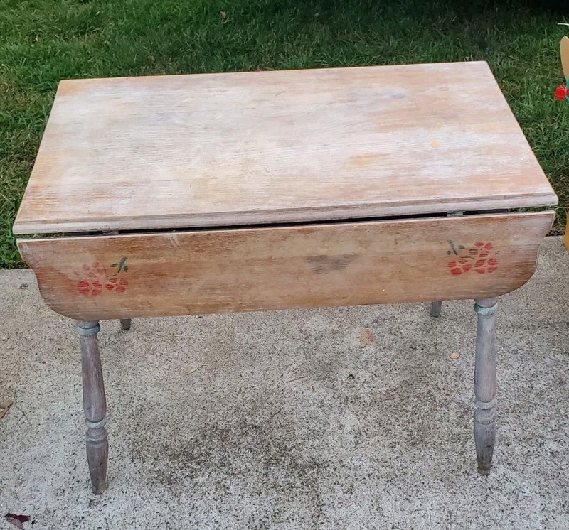 1930s Antique Drop Leaf Kitchen Table Solid Wood Gray Washed 36″ x 36″