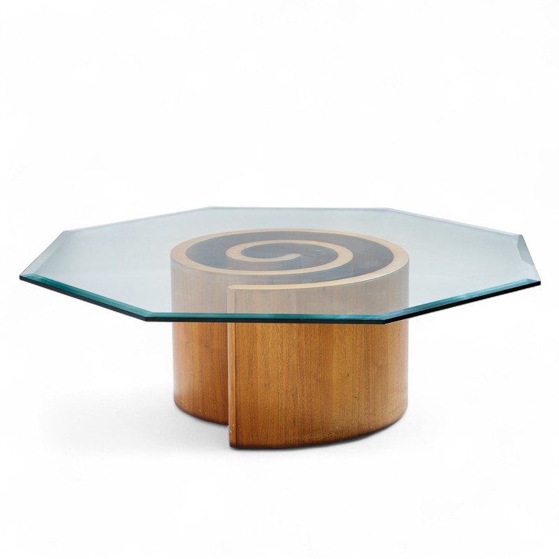 Vladimir Kagan Mid Century Walnut Snail Coffee Table