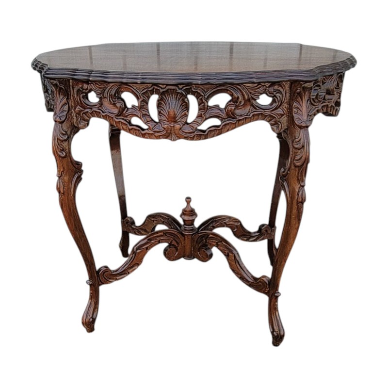 1930 Italian Walnut Center Table Bookmatch Top Hand Carved & Polished Mint gallery