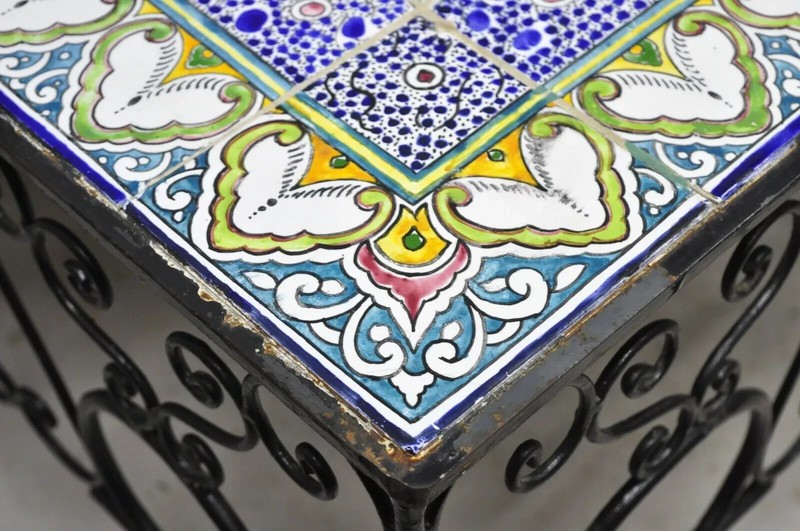 Arts & Crafts Ceramic California Tile Wrought Iron Coffee Table attr. Catalina gallery
