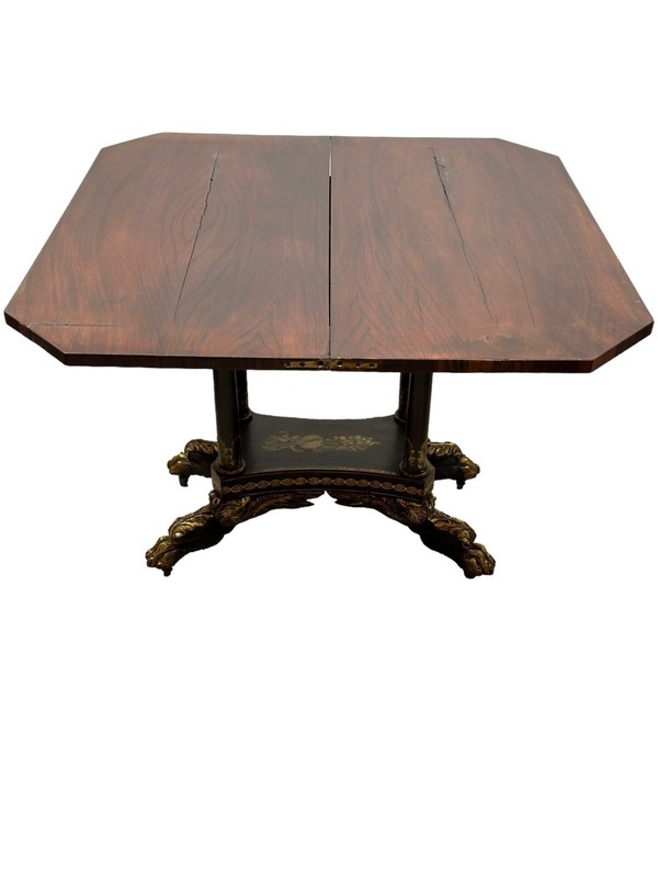 Antique empire stenciled eagle paw foot card game console table NY 1820 gallery
