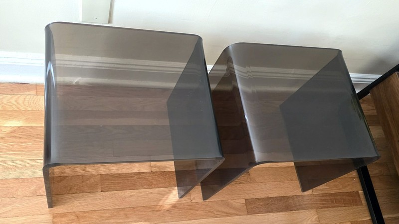 MIT-CENTURY WATERFALL SMOKE LUCITE" SIDE TABLE "FROM 70s SET OF 2 gallery
