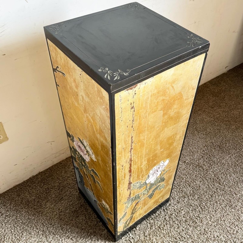 Chinese Black and Gold Hand Painted and Carved Pedestal gallery