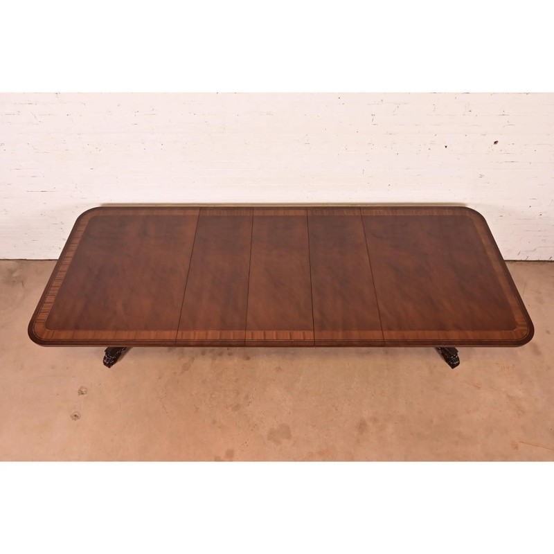 Baker Furniture Regency Banded Mahogany Pedestal Dining Table, Newly Refinished gallery