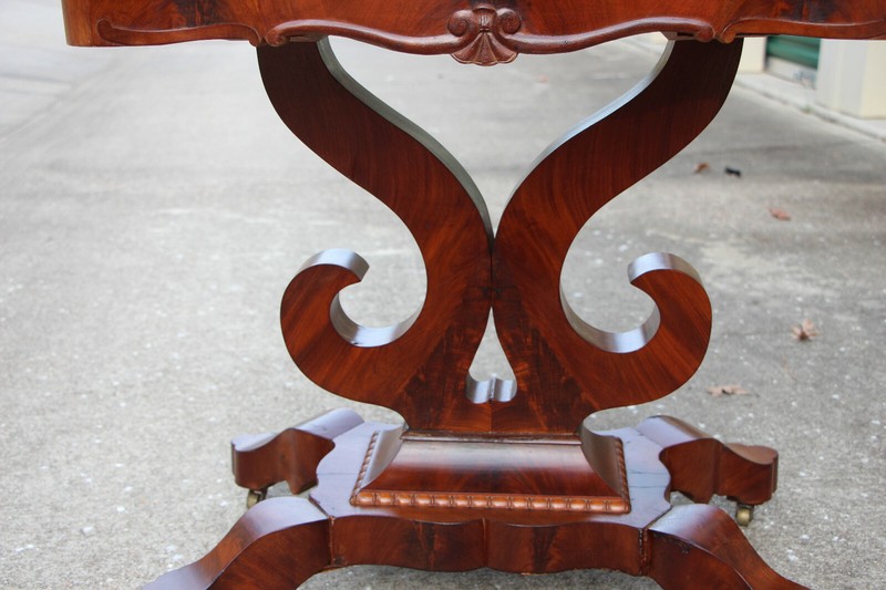 Fancy Classical Empire Flame Mahogany Marble Top Center Table with Wishbone Base gallery