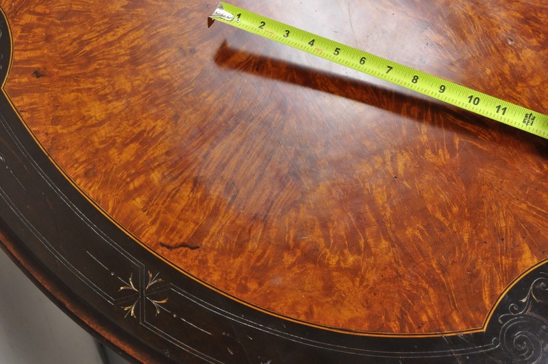 English Victorian Aesthetic Movement Ebony & Burr Walnut Oval Center Table gallery