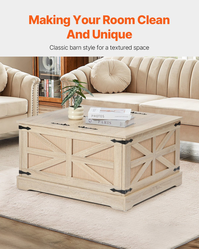32" Rectangle Rattan Coffee Table w/ MDF Top Boho Storage Hinged Lid gallery