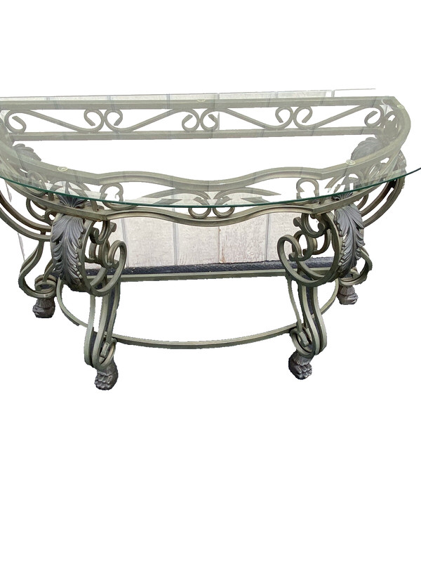 65470 Quality Glass Top Modern Console Table with Heavy Metal Base gallery