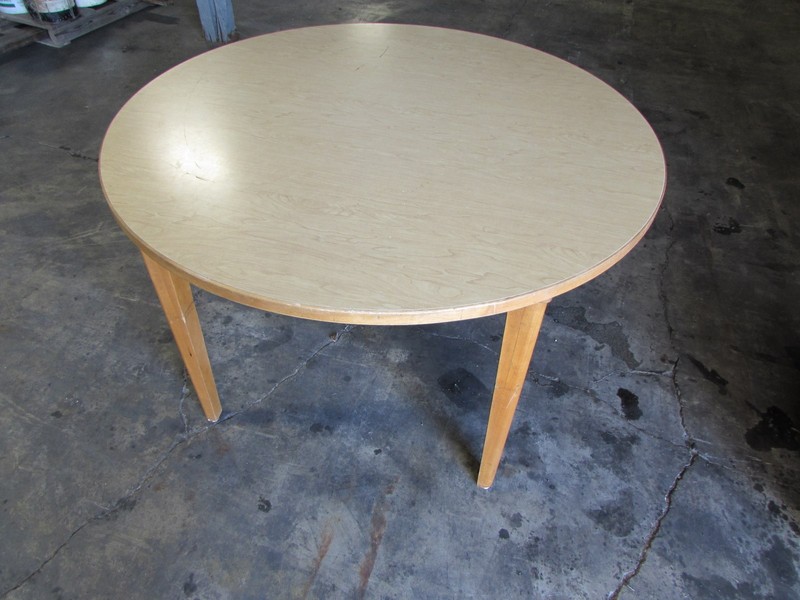 Vintage library-style wood dining or work table, 48″ round seats 4 people