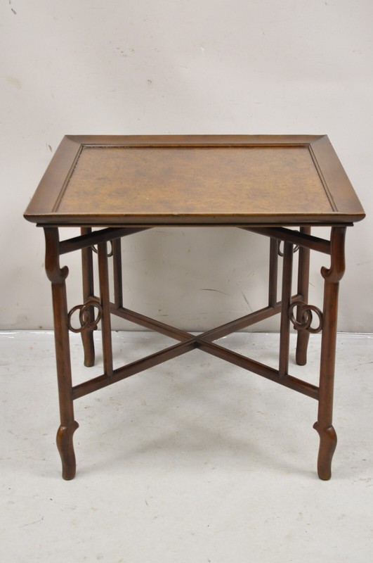 Baker Michael Taylor Far East Asian Burl Wood Square Occasional Side Table gallery