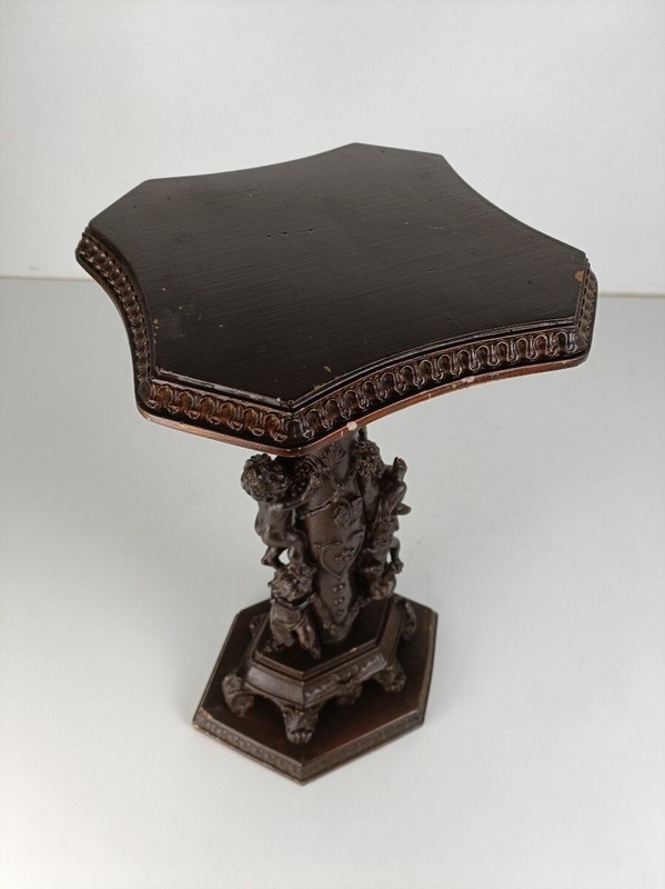 Ornate Vintage Resin Plant stand Pedestal Side Table Putti playing Faux Wood Far gallery