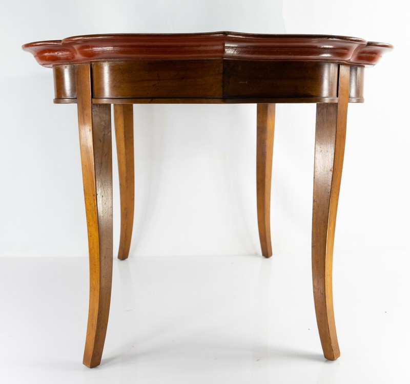 Antique Red Lacquered Chinoiserie Tea Side Table Gold Figures Landscape Watkins gallery