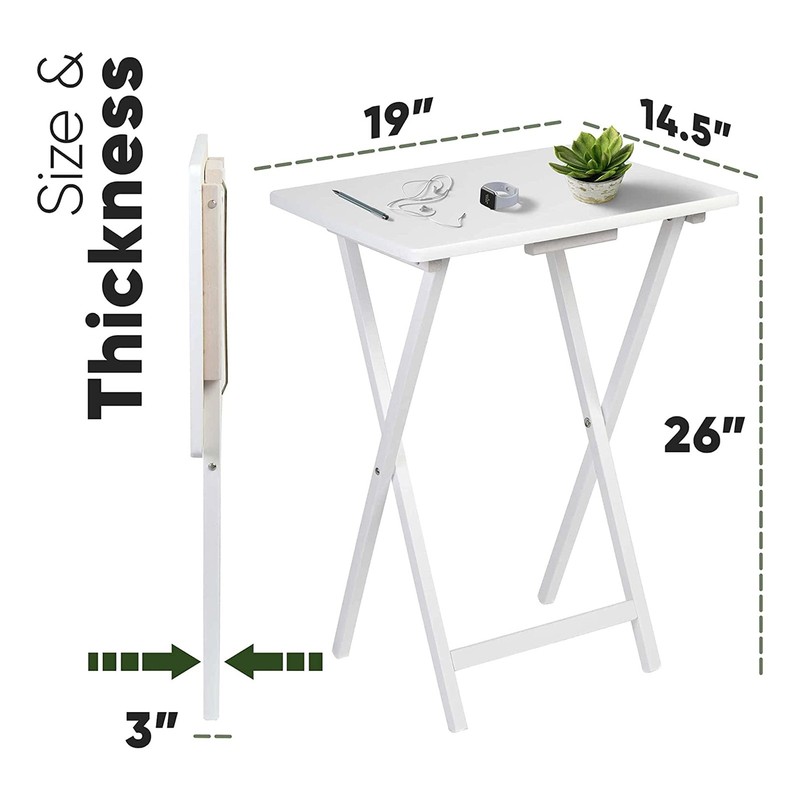 PJ Wood Solid Wood Compact Folding TV Tray and Snack Tables, White, 2 Piece Set gallery