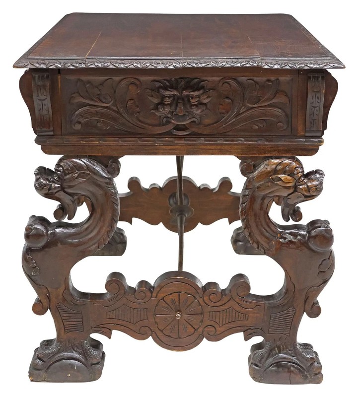 Antique Desk, Library, Highly Carved, Spanish Renaissance Revival, 1800s! gallery