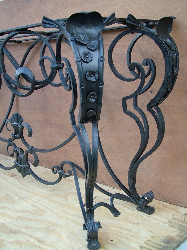  Custom wrought iron Victorian style console table with Italian marble top   gallery