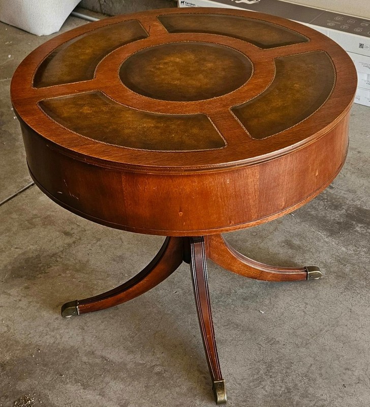 BEAUTIFUL DUNCAN PHYFE PEDESTAL 30" ROUND DRUM TABLE LEATHER INLAY ! C2 gallery