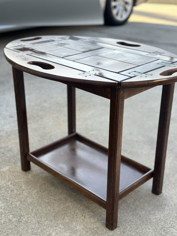 🪵 Vintage Butler Tray Table – Folding Mahogany Wood – Charming & Functional