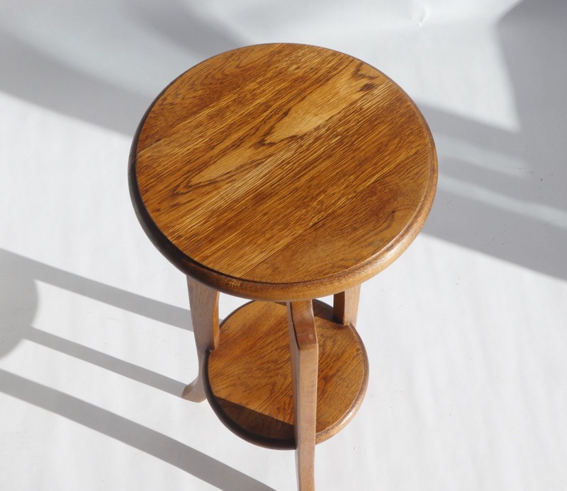 Vintage Oak Art Deco Plant Stand, Amsterdam School Pedestal, Two Tier Table gallery