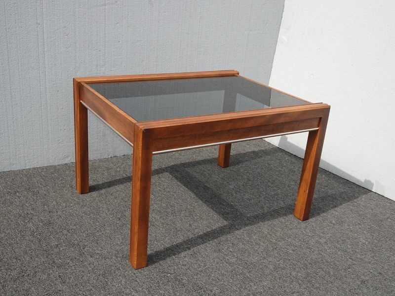 Vintage Mid Century Modern Brown End Table with Smokey Glass gallery