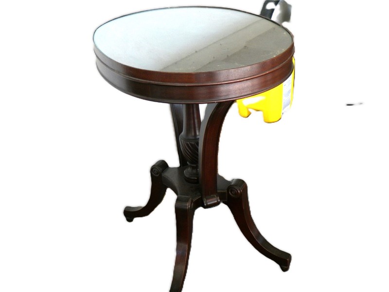 vntg 25 1/4" TALL WOOD 22" x 17" OVAL TOP W GLASS OCCASSIONAL TABLE gallery