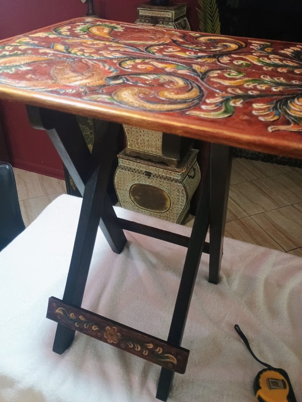Duenas Family COLONIAL POLYCHROME Folding LEATHER TABLE gallery