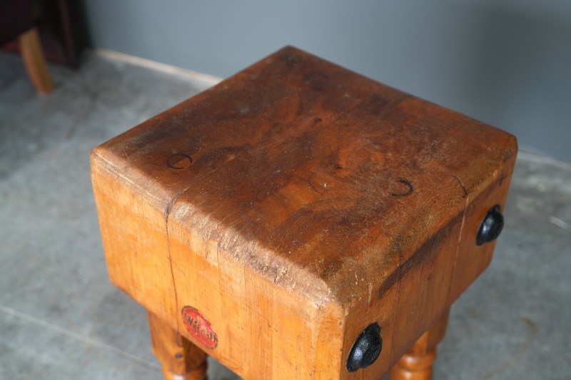 Antique Butcher Block Table Farmhouse Kitchen Island Stand Maple Vintage gallery