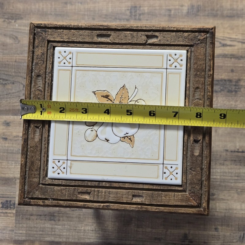 Vintage Plant Stand Side Table Ceramic Tiles French Fig & Pear, Hand Carved Wood gallery