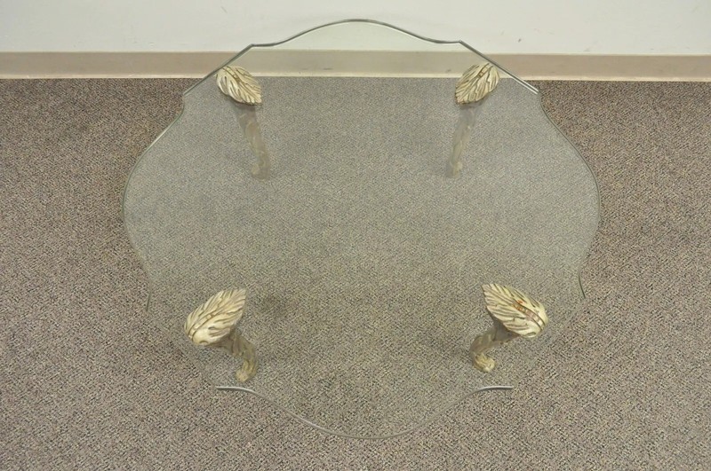 Vintage Hollywood Regency Carved Wood Faux Bois Legs Glass Top Coffee Table gallery