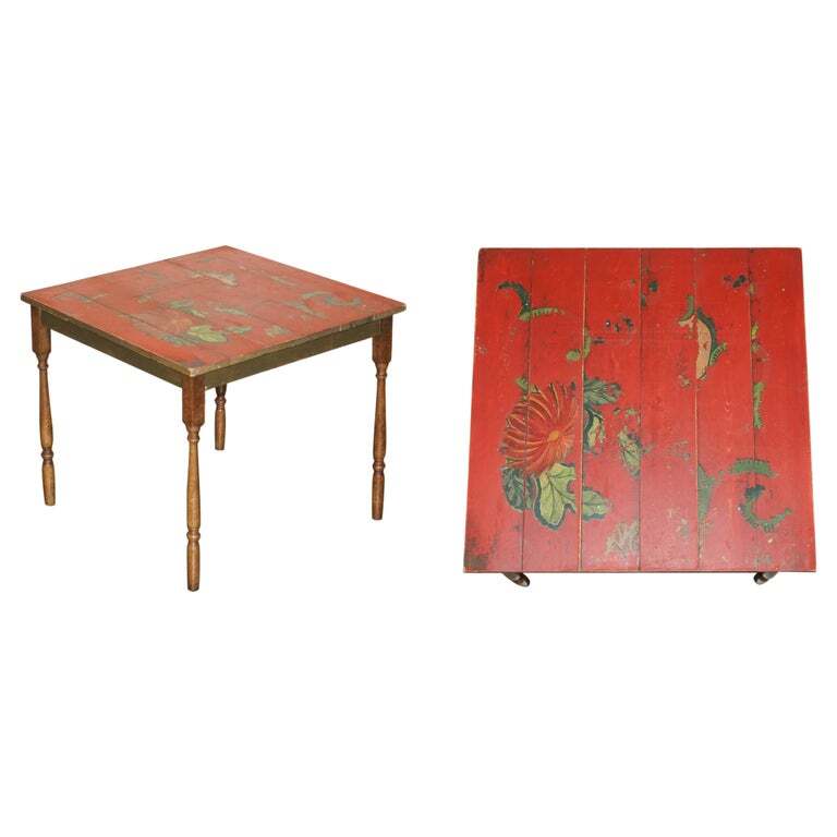 1 OF 10 ANTIQUE HAND PAINTED FRENCH PINE VENDANGE WINE TASTING TABLES LOVELY!