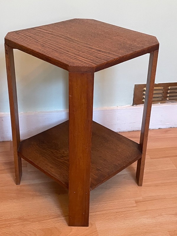 Small antique art deco side table Vintage Retro Octagonal Side Table Dark Wood gallery