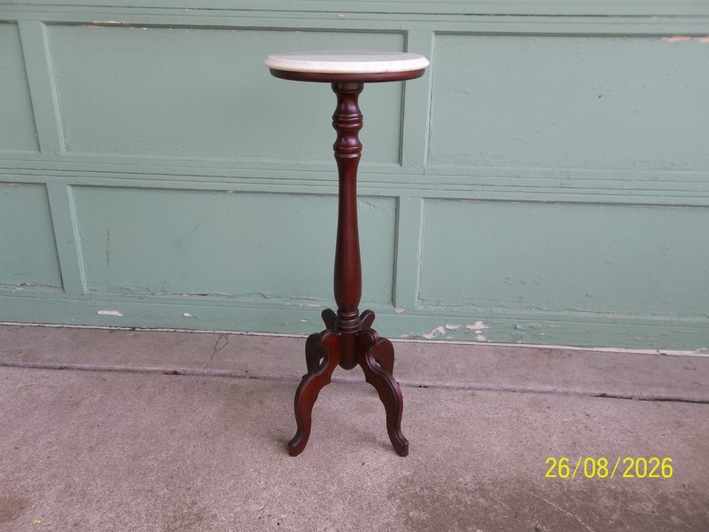 Vintage Solid Mahogany Plant Fern Stand w/ White Italian Marble Top 38″ x 14″