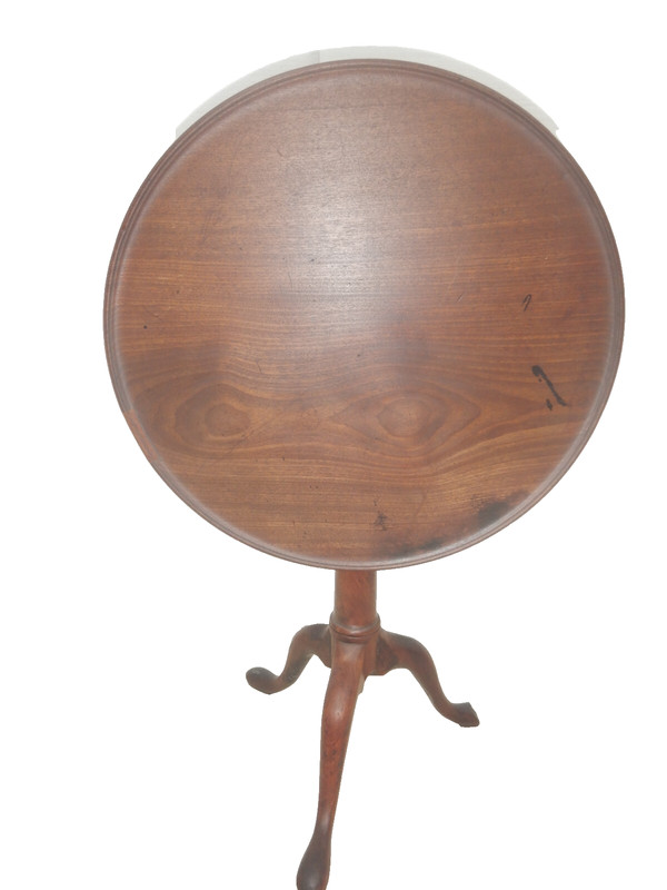 Antique Walnut Tilt Top Table w Bird cage, single board top & chip off Foot