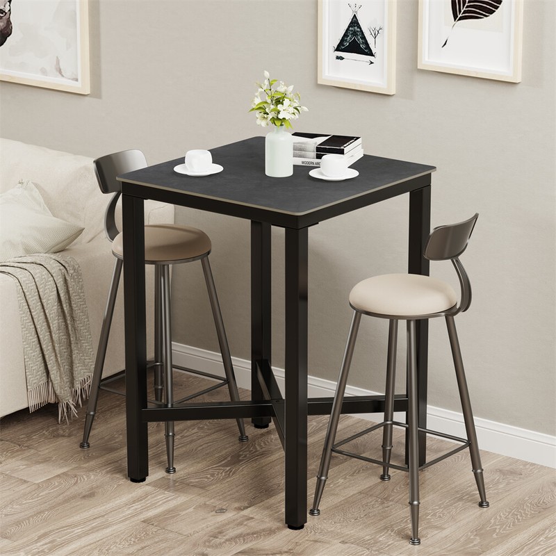 Tall Bar Table Square Cocktail Dining Table Sintered Stone Top for Balcony Home gallery