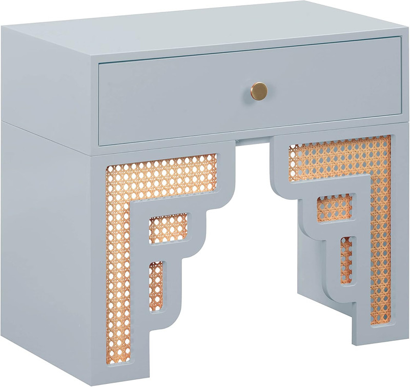 Suzie Pastel Blue & Rattan Nightstand