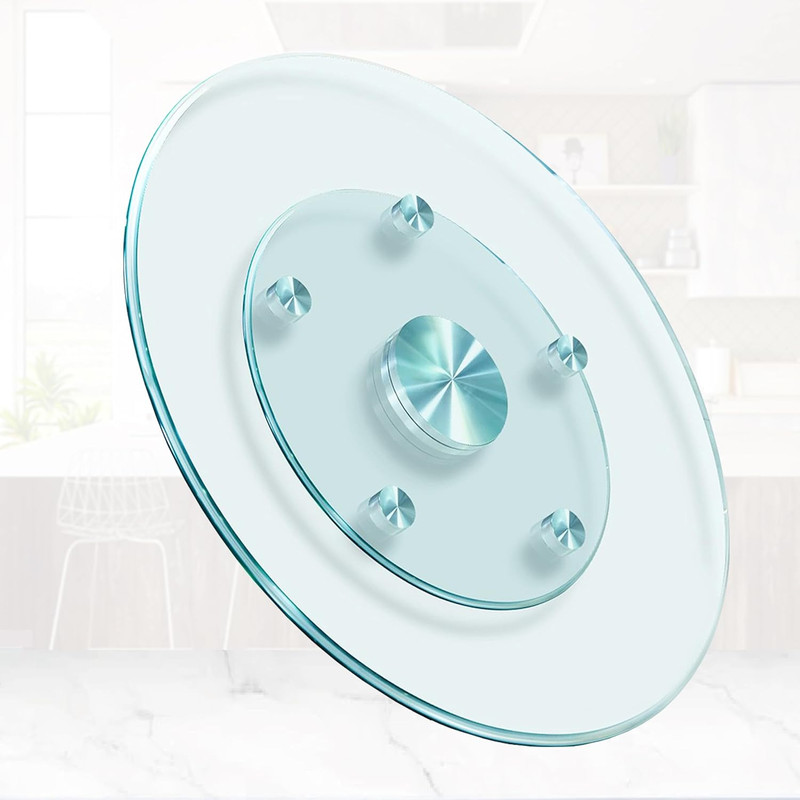 28" Glass Lazy Susan Turntable with Wheels - Smooth 360° Serving Tray