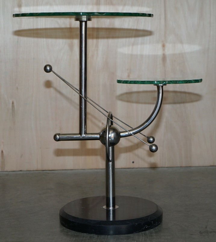 MID CENTURY MODERN ATOMIC SPACE AGE CHROME GLASS & MARBLE SIDE END LAMP TABLE gallery