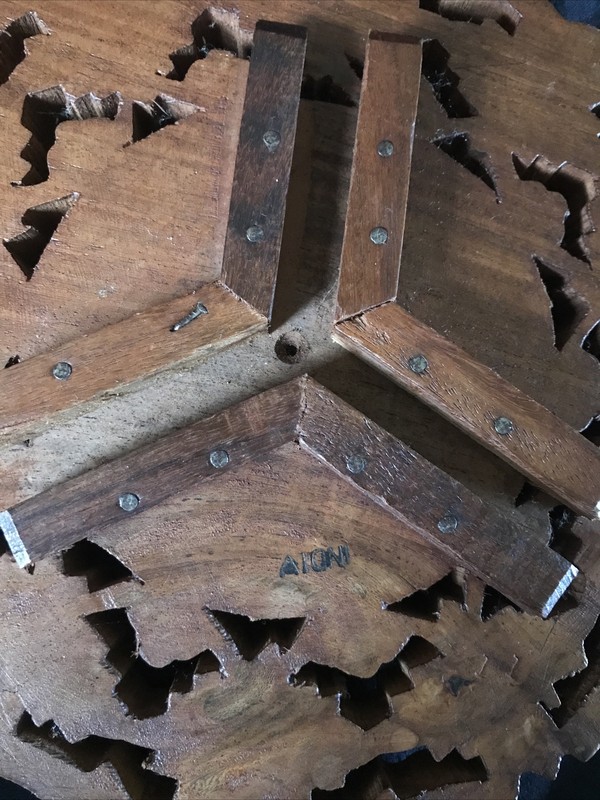 Antique Hand Carved Folding Indian Side Table Plant Stand 9" Dia 9.5" H gallery