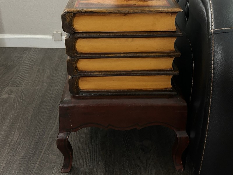 20th Century Faux Book Table With Portrait And Lift Top Storage gallery