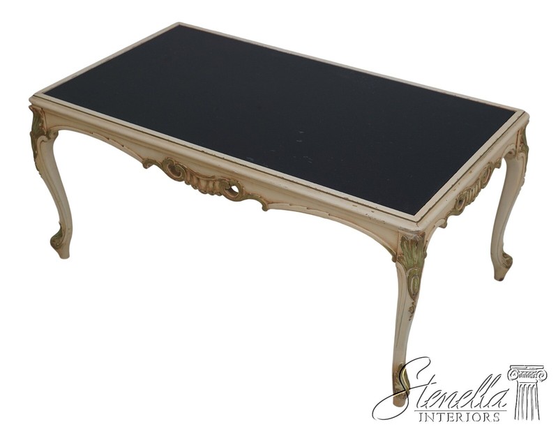 F63588EC: Italian Style Paint Decorated Black Glass Coffee Table