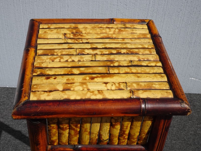 Vintage French Counry Bamboo Rattan Plant Stand ~ Side Table with a Drawer gallery